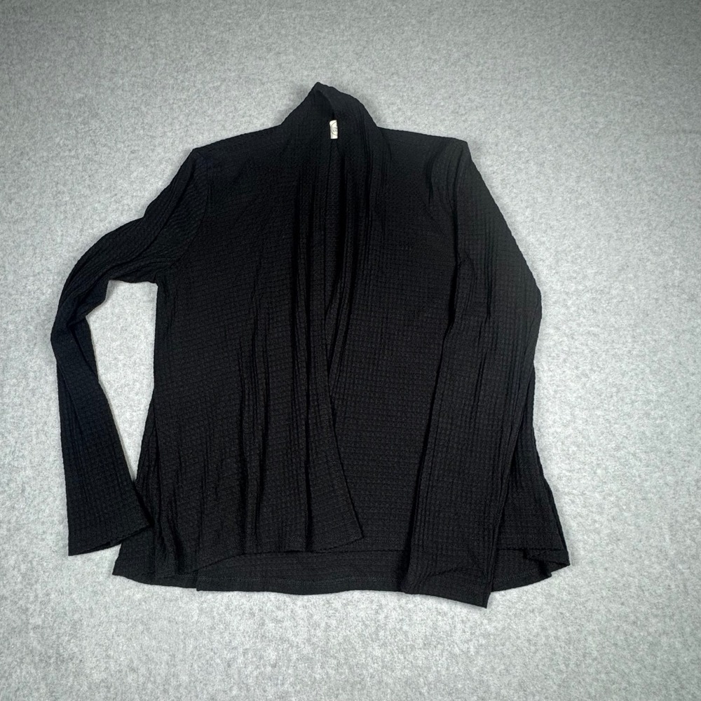 Paper Crane Black Waffle Knit Open Front Cardigan Sweater Womens Medium